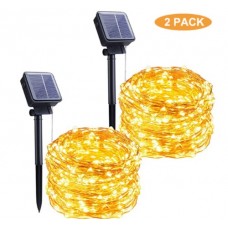 2 Pack Outdoor Solar String Lights, 33Ft 100 LED Copper Wire Fairy Lights Waterproof Solar Powered Decoration Lights