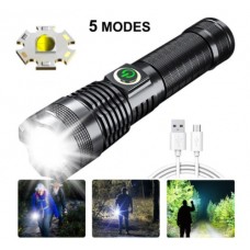 100000 Lumens Rechargeable Flashlight, Waterproof Searchlight Super Bright Powerful LED Flashlight 5 Modes Zoom Torch for Emergency Hiking Hunting Camping Outdoor Sport