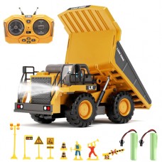 Remote Control Dump Truck, 1:20 Scale RC Construction Vehicles Toy with Metal Bed and Light/Music, 9 Channels Electric Truck Toy Gift for Boys Kids