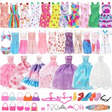 62 PCS Doll Clothes and Accessories for 11.5 Inch Doll, Include 7 Evening Dresses/Wedding Gowns, 11 Fashion Dresses, 1 Doctor Outfit,1 Swimsuits, 10 Shoes, 10 Handbag