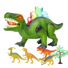 Light-up Walking Dinosaur Toy for Kids, 12 inches Electronic Dinosaur with Roaring Sound and Dinosaur Figures, Gift for Boys & Girls 3 4 5 6 7 Years - Green