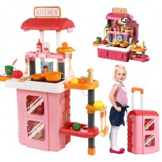 Play Kitchen Set for Kids, 49PCS Kids Kitchen Playset with Sound & Light, Play Sink and Toy Kitchen Accessories, Pretend Kitchen Play Food Toys for Boys and Girls, Toddler Kitchen Set, Pink