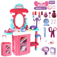 38PCS Toddler Makeup Vanity Set, 4-in-1 Princess Girls Vanity with Music, Hair Dryer Toy & Pretend Play Makeup Accessories, Kids Makeup Table Toy Gifts for Little Girls 3-5 Years Old, Pink
