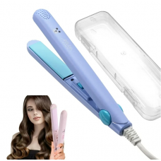 2 in 1 Mini Hair Straightener Hair Flat Iron Ceramic Tourmaline Plate Beauty Flat Iron Heating Curler, Purple