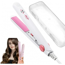 2 in 1 Mini Hair Straightener Hair Flat Iron Ceramic Tourmaline Plate Beauty Flat Iron Heating Curler, White