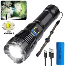 Rechargeable Flashlight High Lumens, 120000 Lumens XHP70.2 Super Bright Powerful Tactical LED Flashlights, Zoomable, 5 Modes, Waterproof Flashlight for Emergencies, Hiking, Camping