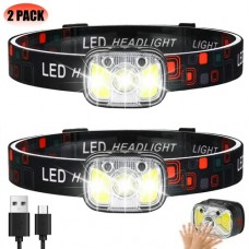Rechargeable Headlamp, Zacro 2 Pack Motion Sensor LED Head Lamp with 7 Modes, Adjustable Headband, Waterproof Headlight for Camping Hiking Cycling Outdoor Sport
