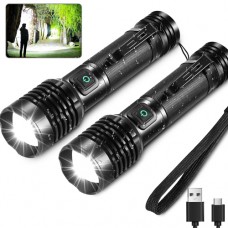 Zacro Rechargeable Flashlights 2 Pack, 20000 Lumens Mini Super Bright LED Flashlights with Clip, 5 Lighting Modes Zoomable Compact Flashlight for Emergencies,Camping