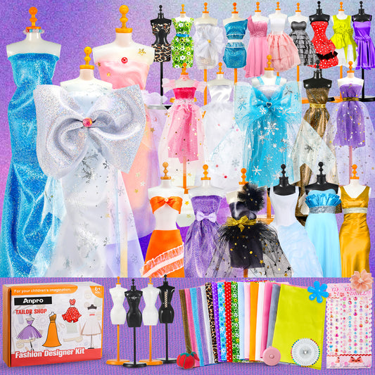 700+ PCS Fashion Designer Kits for Girls, Creativity DIY Arts & Crafts Kit with 4 Mannequins, Sewing Kit Toys Gift for Girls Ages 6-12