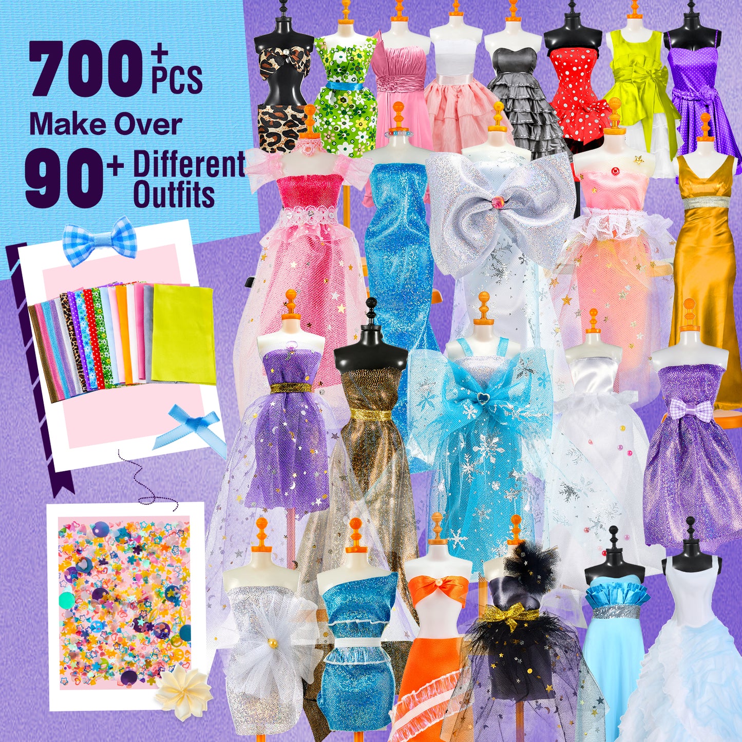 700+ PCS Fashion Designer Kits for Girls, Creativity DIY Arts & Crafts Kit with 4 Mannequins, Sewing Kit Toys Gift for Girls Ages 6-12