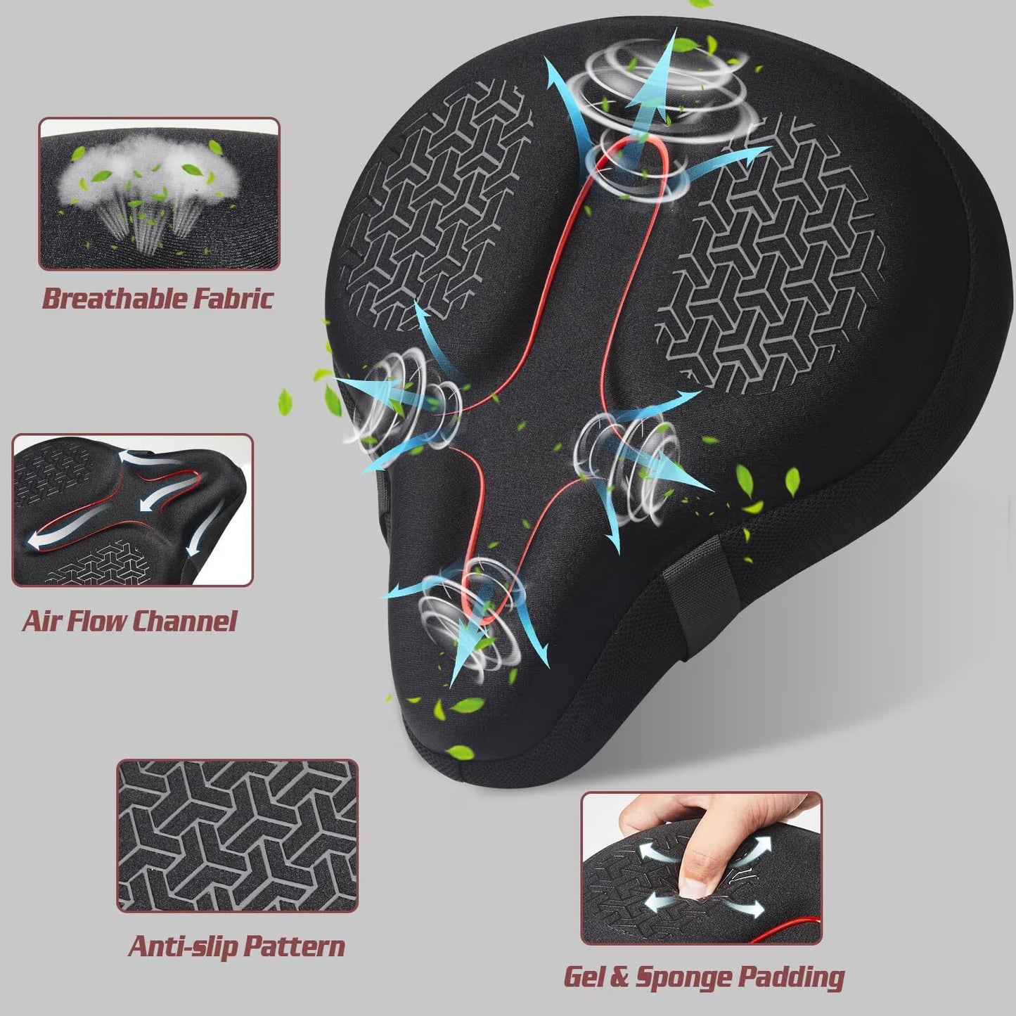 Zacro Large Bike Seat Cover, Comfortable Exercise Bicycle Saddle Cushion Extra Soft Wide Bicycle Saddle Pad for Indoor Outdoor