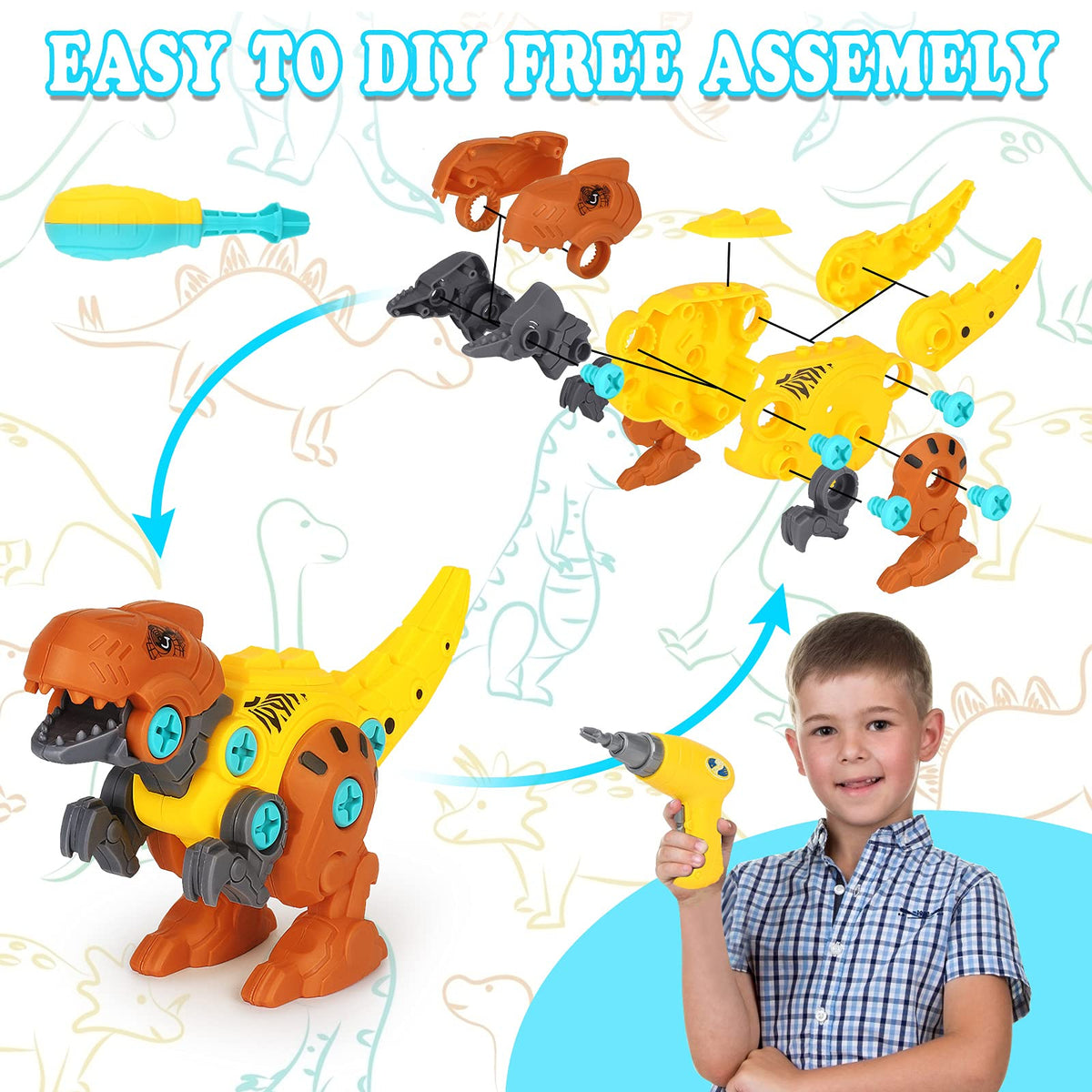 Lictin Take Apart Dinosaur Toys for Kids, Dinosaur Building Construction Educational Toys Set with Electric Drill for 3+ Year Old Boys Grils