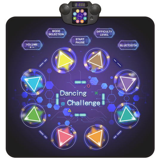 Dance Mat for Kids, Light-Up Dance Pad with Wireless Bluetooth, 8 Modes & 3 Levels Music Dance Game Mat, Christmas Birthday Toy Gift for Girls Boys Ages 3-12 Years