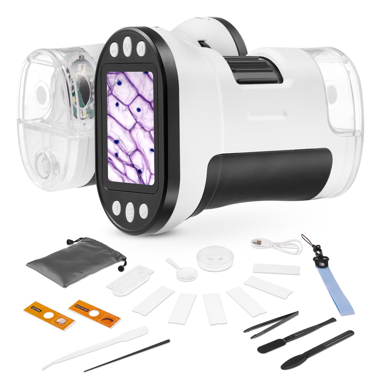 Anpro Handheld Microscope for Kids, 200X - 1000X Portable Pocket Microscope with 2” LCD Screen & Adjustable LED for Kids 8-12, White
