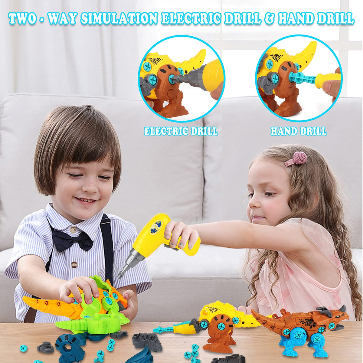 Lictin Take Apart Dinosaur Toys for Kids, Dinosaur Building Construction Educational Toys Set with Electric Drill for 3+ Year Old Boys Grils