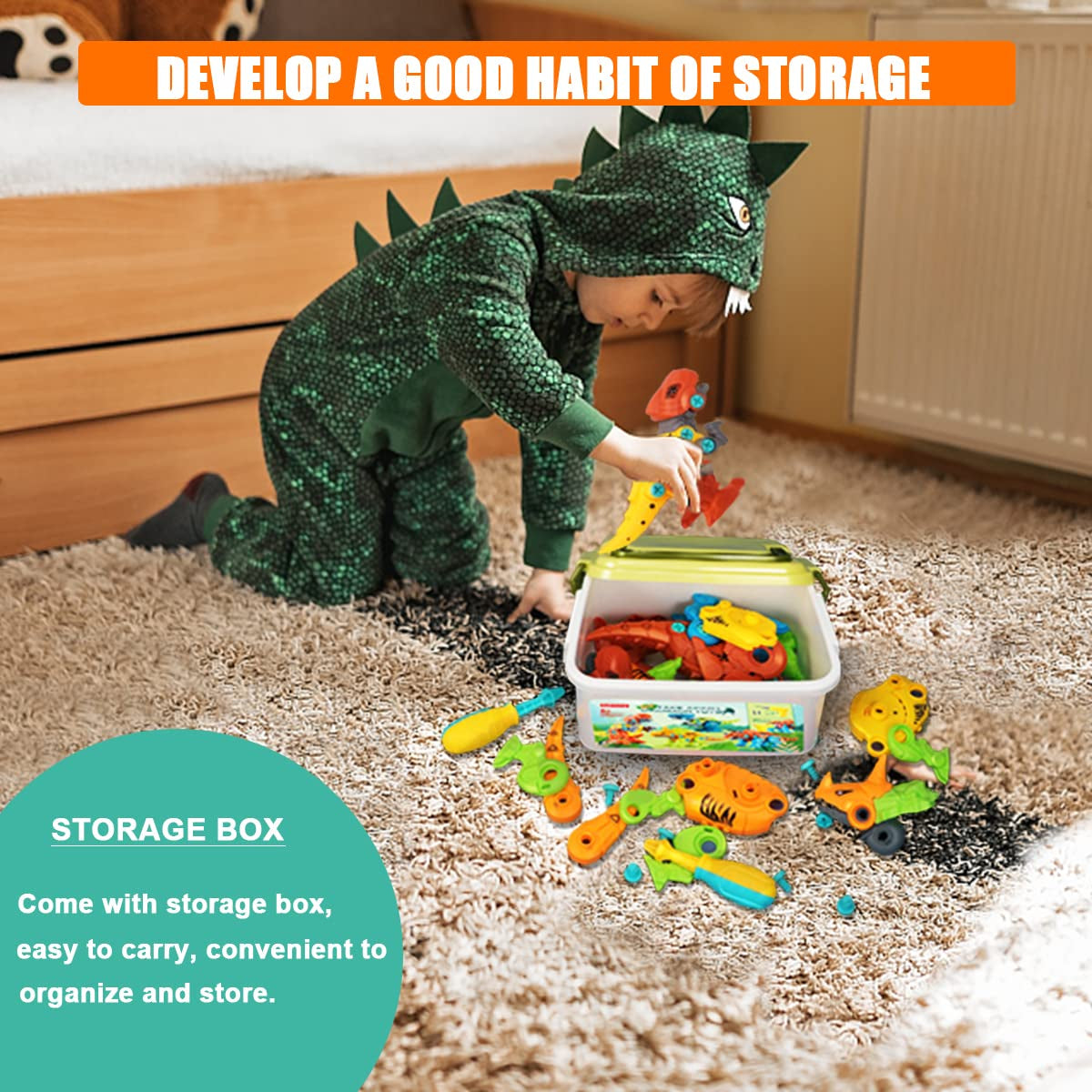 Lictin Take Apart Dinosaur Toys for Kids, Dinosaur Building Construction Educational Toys Set with Electric Drill for 3+ Year Old Boys Grils