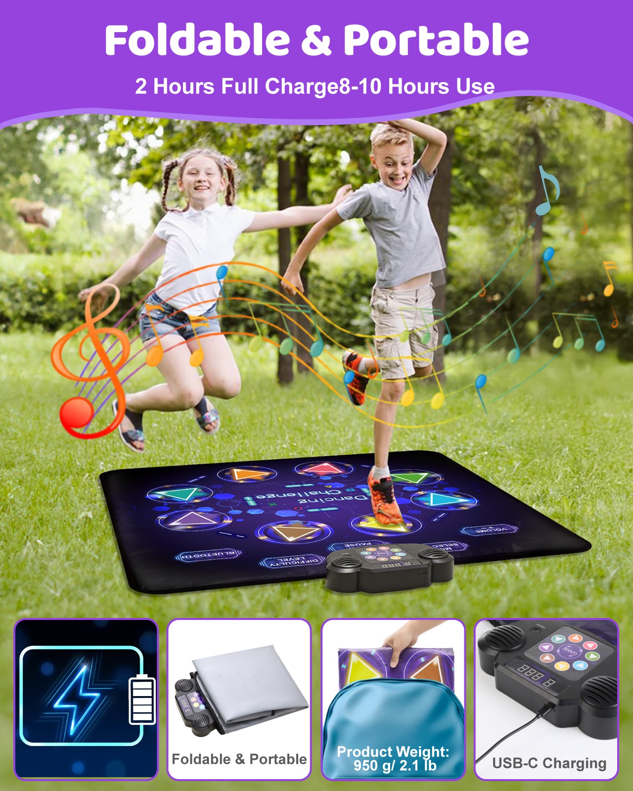 Dance Mat for Kids, Light-Up Dance Pad with Wireless Bluetooth, 8 Modes & 3 Levels Music Dance Game Mat, Christmas Birthday Toy Gift for Girls Boys Ages 3-12 Years