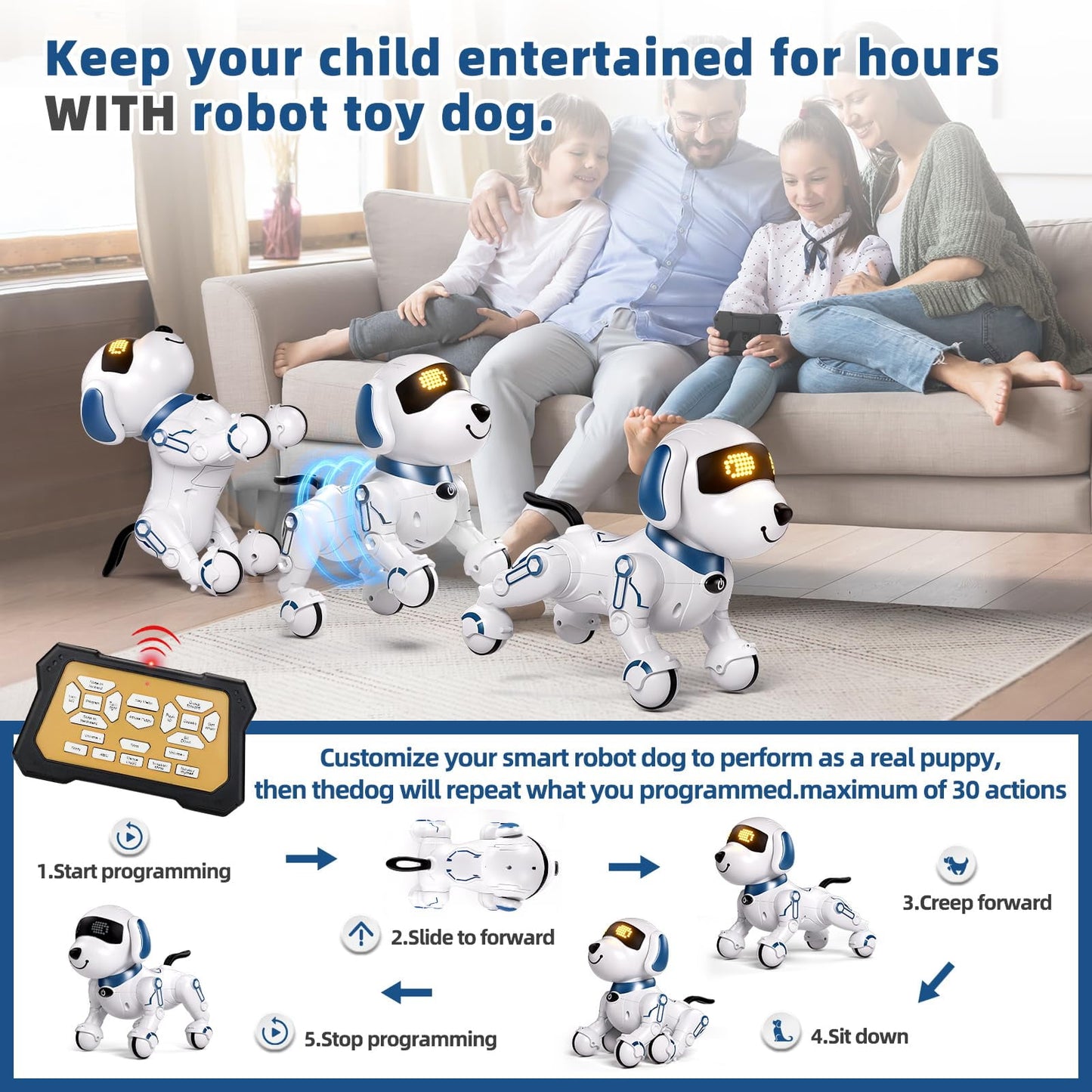 Anpro RC Robot Dog Toy for Kids, Programmable Smart Interactive Robot Toy with Sound and LED Eyes, Best Gift for Toddlers Boys Girls
