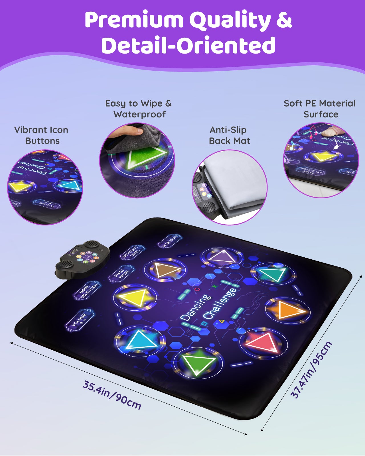 Dance Mat for Kids, Light-Up Dance Pad with Wireless Bluetooth, 8 Modes & 3 Levels Music Dance Game Mat, Christmas Birthday Toy Gift for Girls Boys Ages 3-12 Years