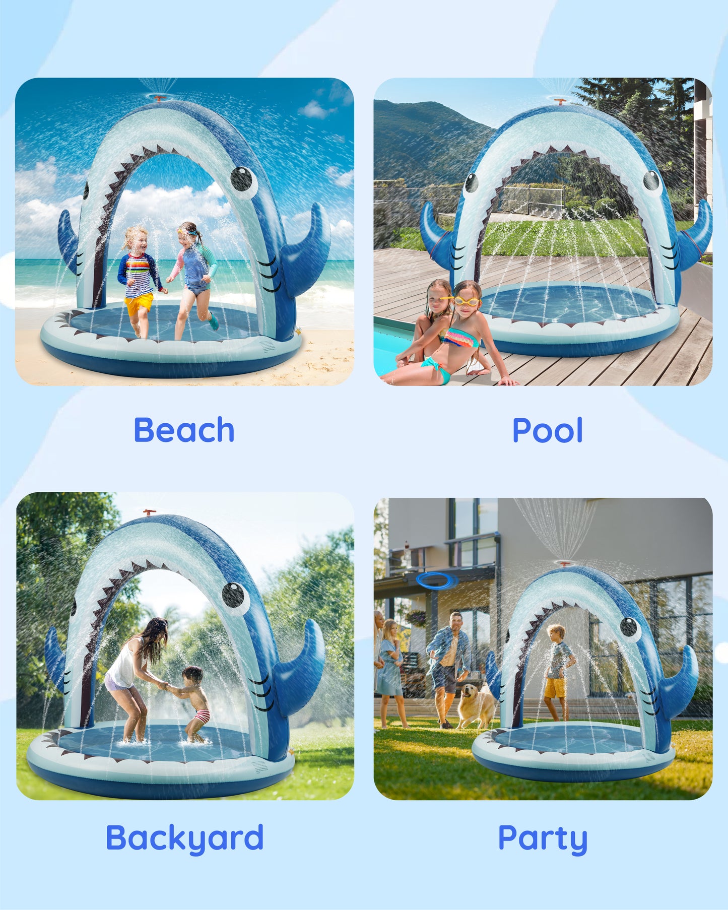 Water Sprinkler for Kids, 4-In-1 Shark Inflatable Water Toys for Toddler, Summer Outdoor Game with 4 Rings Toss, Backyard Water Sprinkler Spray Toy Fun Gift for Boys Girls