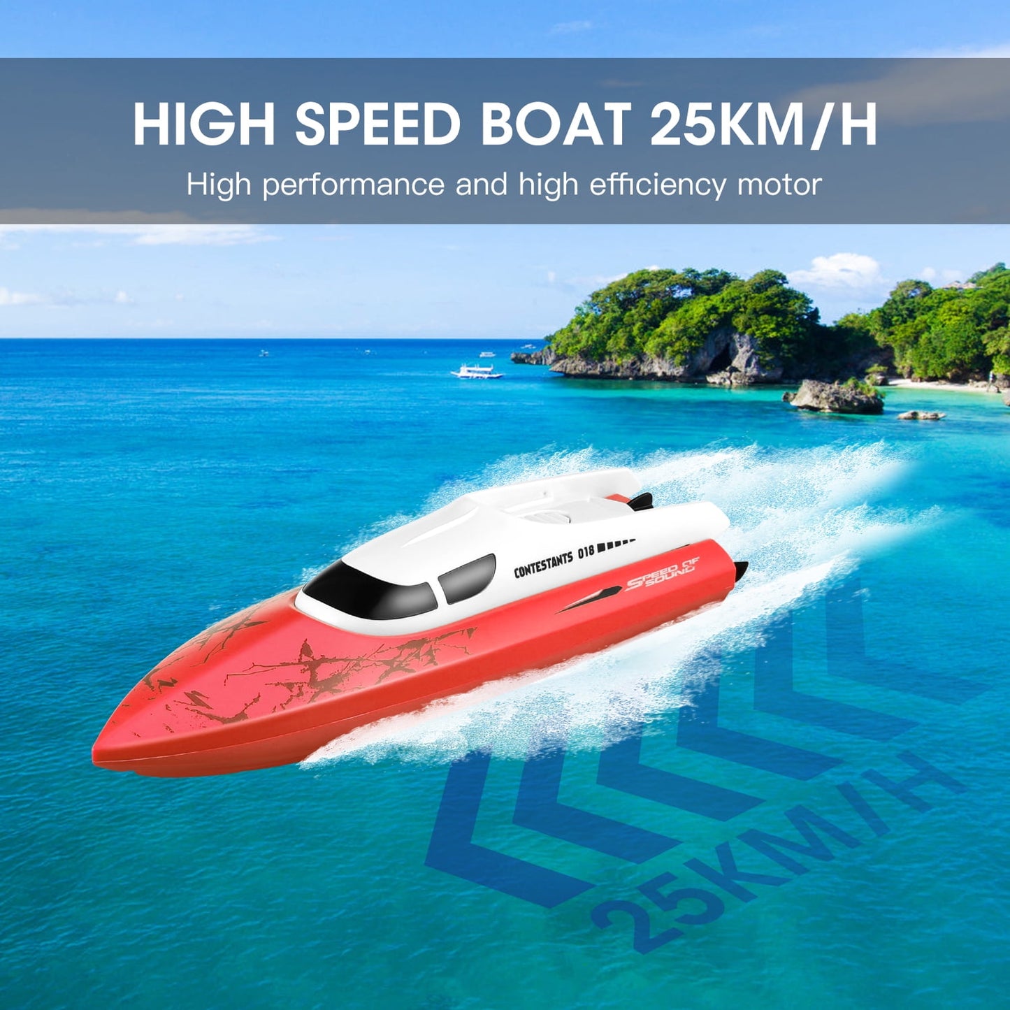 Anpro 2.4 GHZ RC Boat, 25 km/h High Speed Remote Control Racing Boats for Adults and Kids 25 Minutes Working Time, 2 Batteries