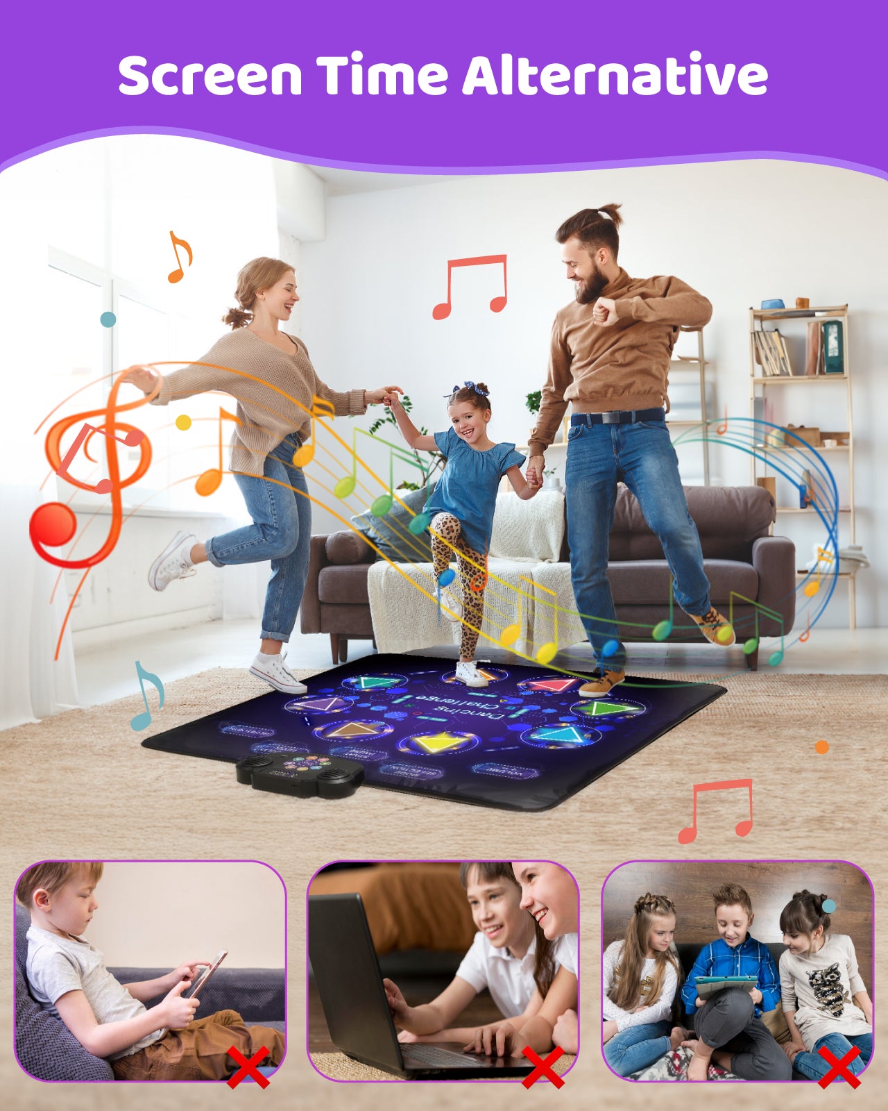 Dance Mat for Kids, Light-Up Dance Pad with Wireless Bluetooth, 8 Modes & 3 Levels Music Dance Game Mat, Christmas Birthday Toy Gift for Girls Boys Ages 3-12 Years