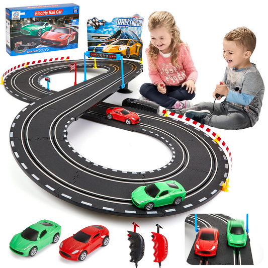 Anpro Slot Car Race Track Sets, 20ft Dual Race Car Track with 2 High-Speed Cars, 2 Electric Controller, Electric Slot Car Track Toy for Girls Boys Age 4-12