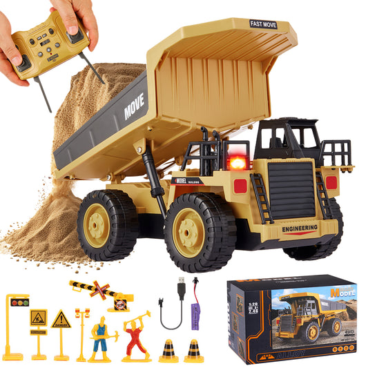 Zacro Remote Control Dump Truck, 13 Channel RC Construction Vehicles Toy with Metal Bed Lights/Sounds, 1:20 Electric Truck Toy Gift for Boys Kids
