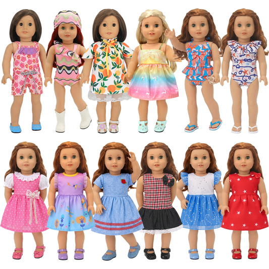 Lictin American 18 inch Doll Clothes and Accessories, 12 Sets Doll Clothing Outfits Dress for 18" Girl Doll, Birthday Gifts for Kids Girl