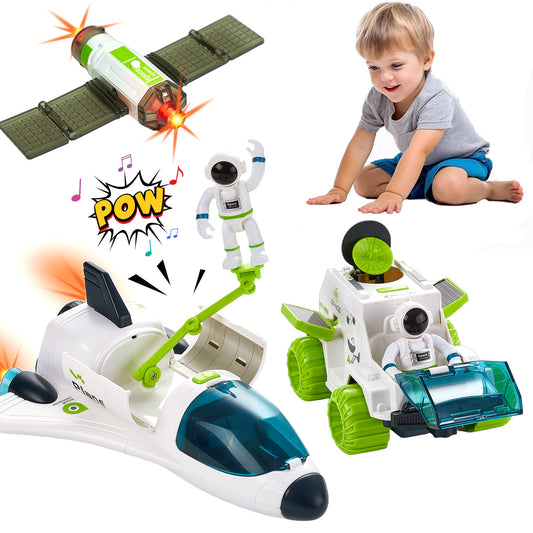 Zacro Space Rocket Toy Set, Kids Space Shuttle Toy with Space Rover and Astronaut Figure, Spaceship Toys Gift for Boys & Girls