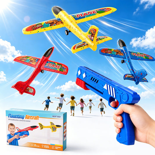 Zacro Airplane Launcher Toys(3 Pack ), Foam Glider Catapult Airplane Toy for Boys Girls 4-12 Year Old, Outdoor Flying Toys Gifts, Red, Green, Blue