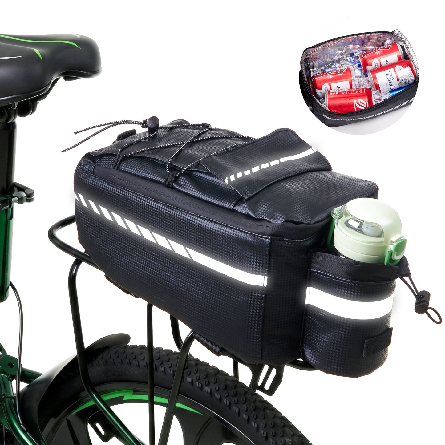 Lictin Insulated Bike Bag For Bicycles, Waterproof Bike Pannier Bag with Reflector & Shoulder Strap, 10L Capacity Rear Rack Bag, Black