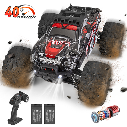 Anpro High Speed Remote Control Car, 16 Scale 40+KMH RC Monster Truck with Lights, 4WD All Terrain Off-Road Truck, 2 Batteries, Electric Vehicle Hobby Toy Gifts for Kids and Adults