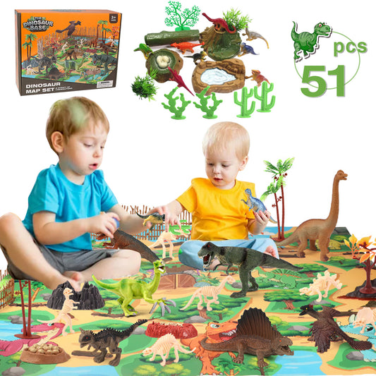 Zacro Dinosaur Toys Play Set, 51pcs Dinosaur Toys for Boys & Girls with Play Mat, Dinosaur Figures, Trees, Rocks, Fossil, Great Dinosaur Toy Gift for Toddlers Kids Age 3 4 5 6 Years Old & Up