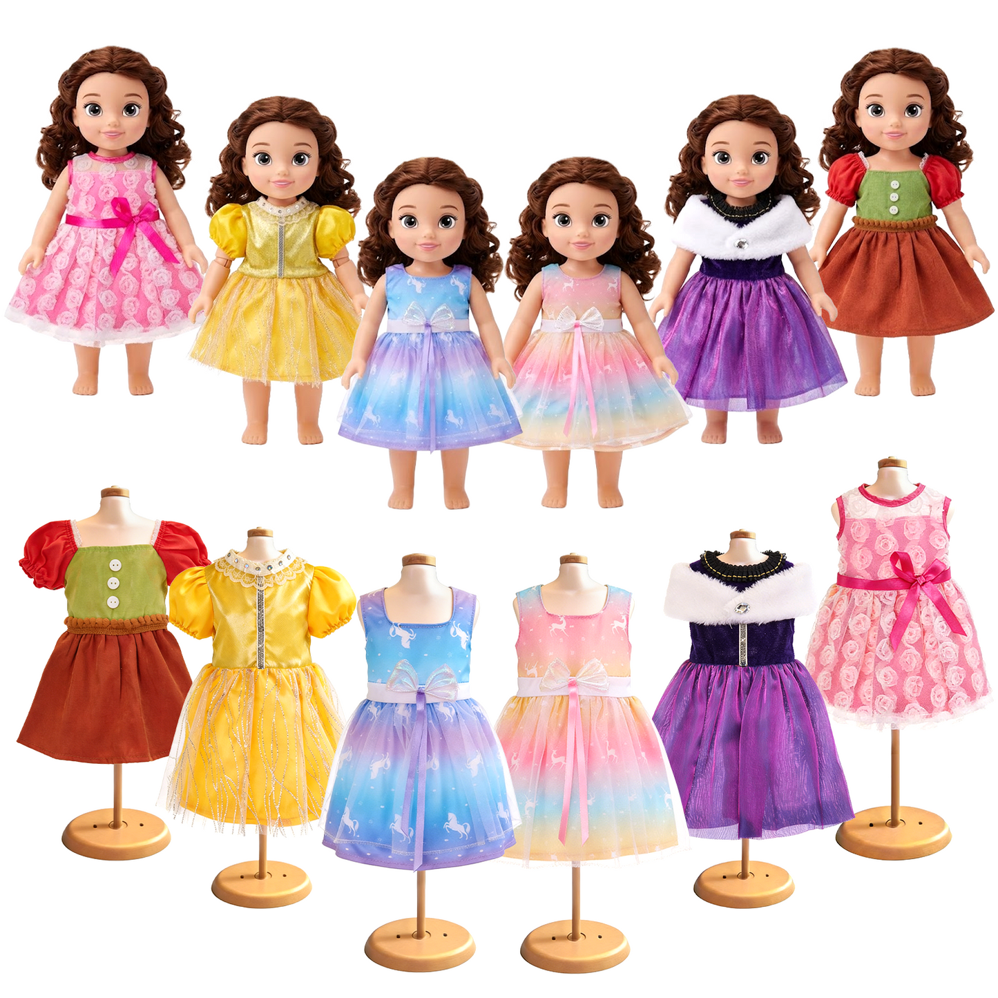 Lictin American 18 inch Doll Clothes Set, 18" Girl Doll Princess Costumes Dress Kit, 6 pcs Doll Clothing Gifts for Girl Kids