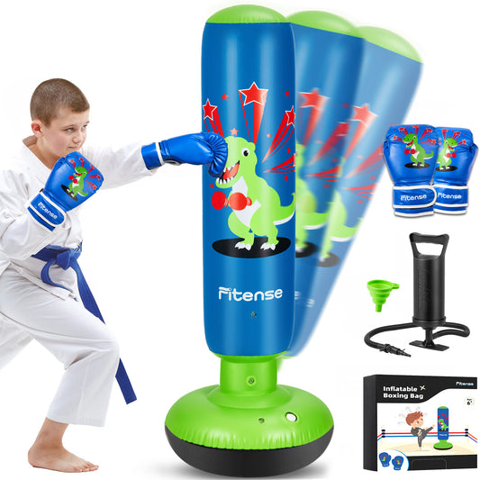 Punching Bag for Kids, 63 Inch Inflatable Boxing Bag with Gloves & Pump, Dinosaur Punching Toy Gifts for Boys & Girls Age 3-8, Kids Boxing Set for Practicing Karate & Taekwondo