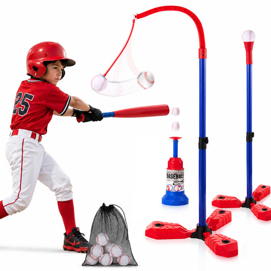 Lictin 3-in-1 T Ball Set for Kids, Adjustable Height Baseball Toy with Hanging Tee, Tee Ball Stand, Ball Launcher and 5 Balls, Indoor/Outdoor Sport Games Gifts for Boys & Girls