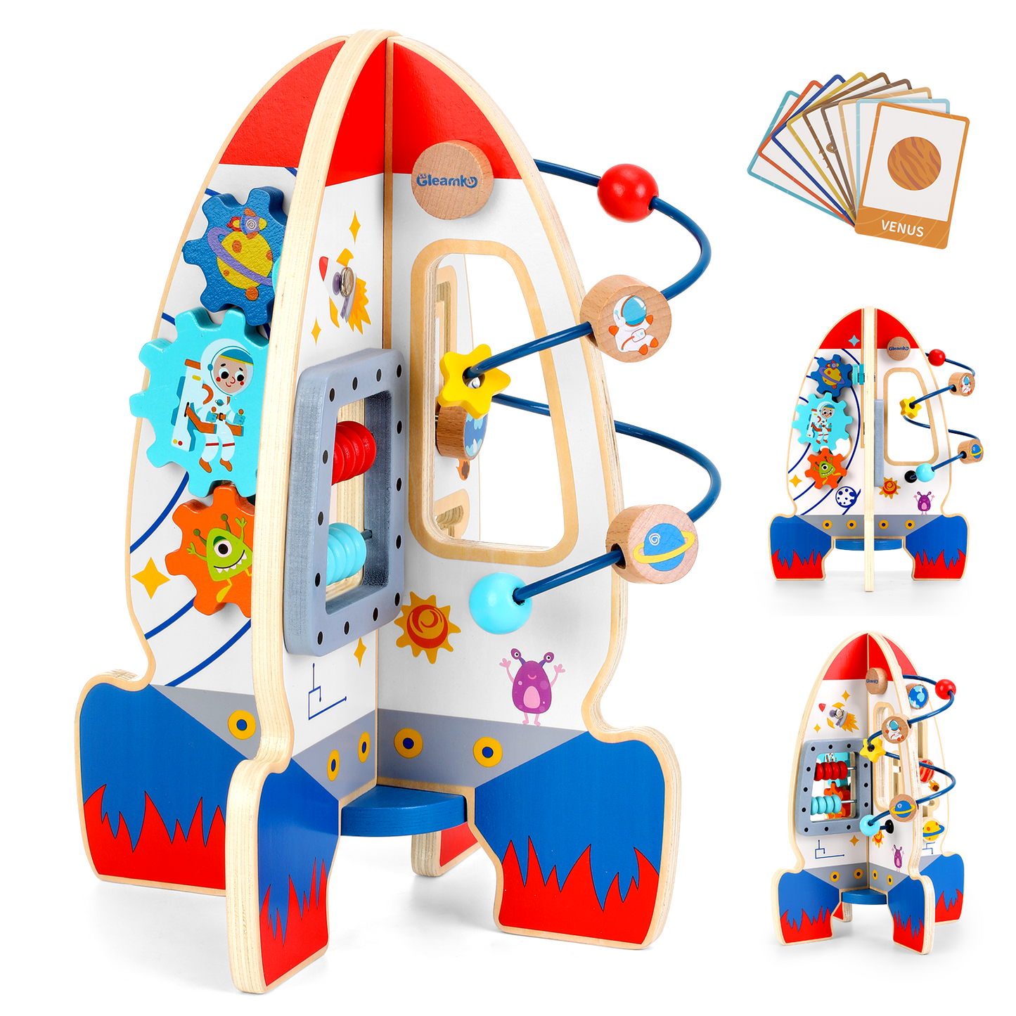Wooden Activity Cube for Toddlers, 6-in-1 Montessori Learning Toys Early Educational with Abacus & Bead Maze, Baby Toys Gift for 1 2 3 Year Old Boys Girls