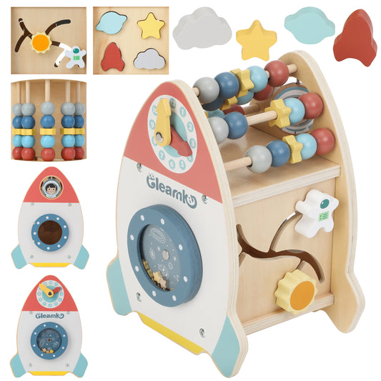 Wooden Activity Cube for Toddlers, 7-in-1 Early Educational Montessori Learning Toys with Abacus & Maze , Baby Puzzle Toys Gift for Children