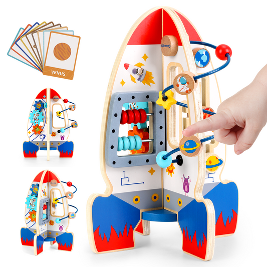 Anpro Montessori Wooden Activity Cube, 6-in-1 Educational Toy with Bead Maze, Abacus, and More, Perfect for Boys Girls Birthday Gift