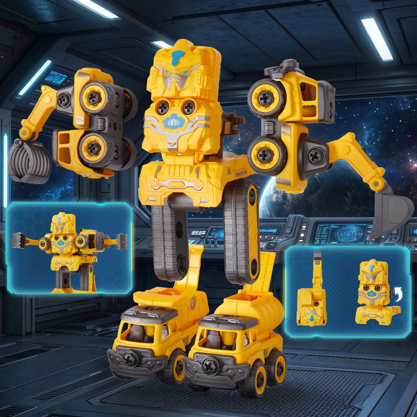 Zacro Robot Construction Vehicles Set, 5 in 1 Detachable Construction Transform Vehicles Set, DIY Assembly STEM Building Car Playset for Toddlers Kids Boys Gifts Age 3 4 5 6 7