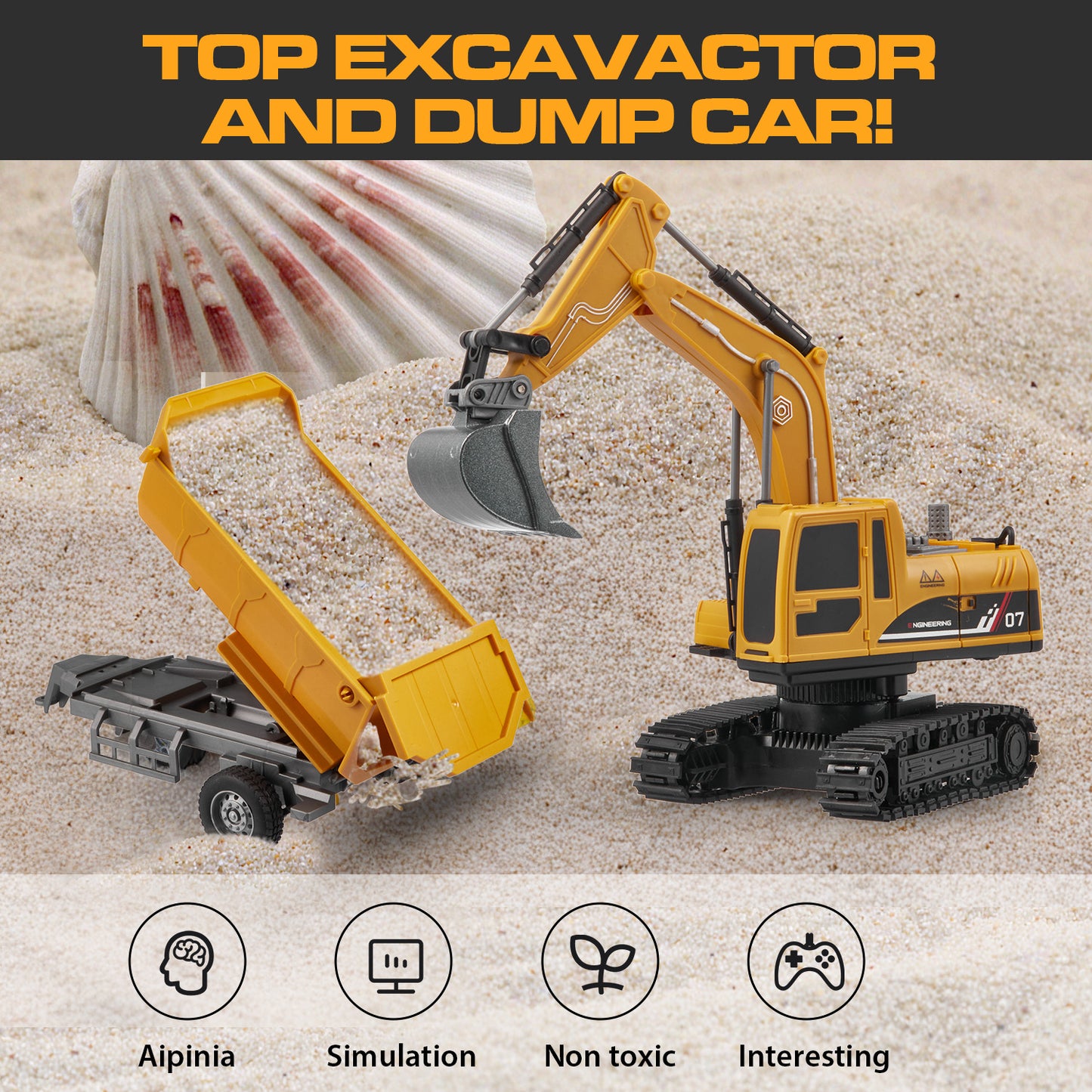 Lictin Remote Control Excavator for Kids, 11 Channels RC Excavator with Dump Truck, Rechargeable RC Construction Toys with Metal Shovel, Spray, Lights & Sounds, Gift for for 3-12 Years Boys Girls