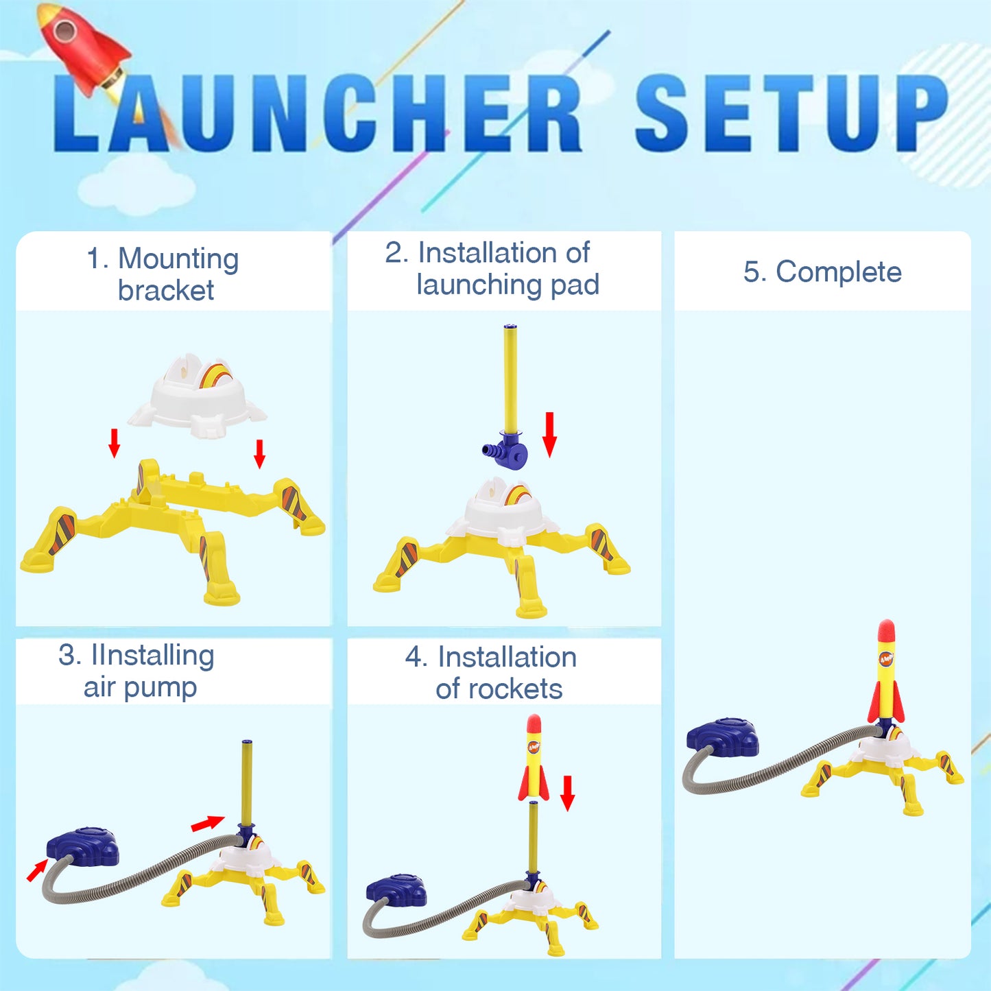 Lictin Toy Rocket Launcher for Kids, Rocket Outdoor Toys with 6 Foam Rockets Shoots Up to 100 ft, Rocket Toy Gift for Boys and Girls Age 3+
