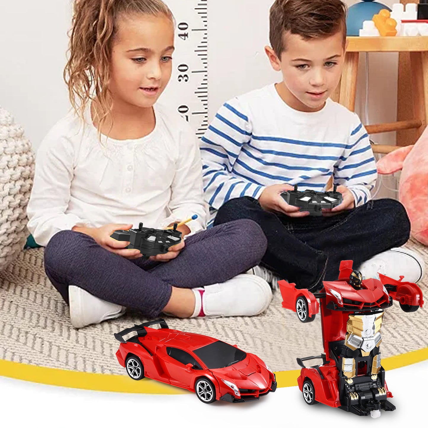 Anpro Transform RC Car Toy for Kids, 2.4Ghz 1:18 Scale Remote Control Car, Transforming Robot with One-Button Deformation 360° Rotation, Best Gift for Boys Girls, Red