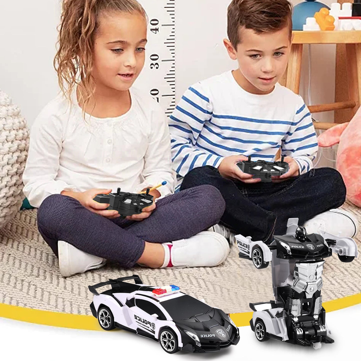 Anpro RC Car Toy for Kids, 1:18 Scale Transform Remote Control Car Robot for Age 5+ Boy Girl, White