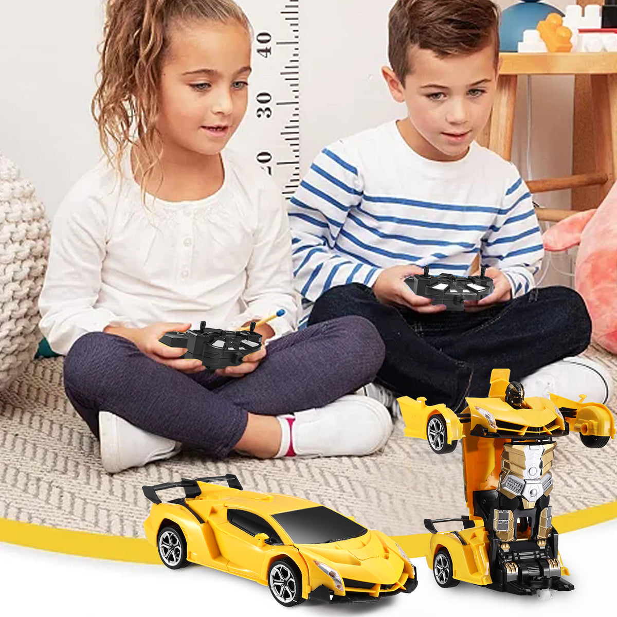 Zacro Transform RC Car Toys, 2.4Ghz 1:18 Scale Remote Control Car Transforming Robot, One-Button Deformation 360 Rotation Drifting Car Transform Toys Gift, Yellow