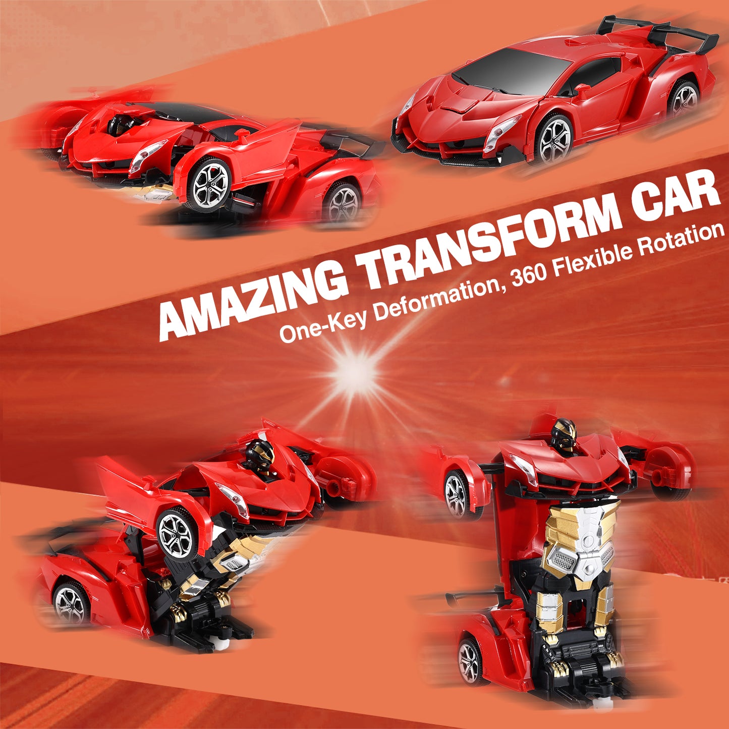 Anpro Transform RC Car Toy for Kids, 2.4Ghz 1:18 Scale Remote Control Car, Transforming Robot with One-Button Deformation 360° Rotation, Best Gift for Boys Girls, Red