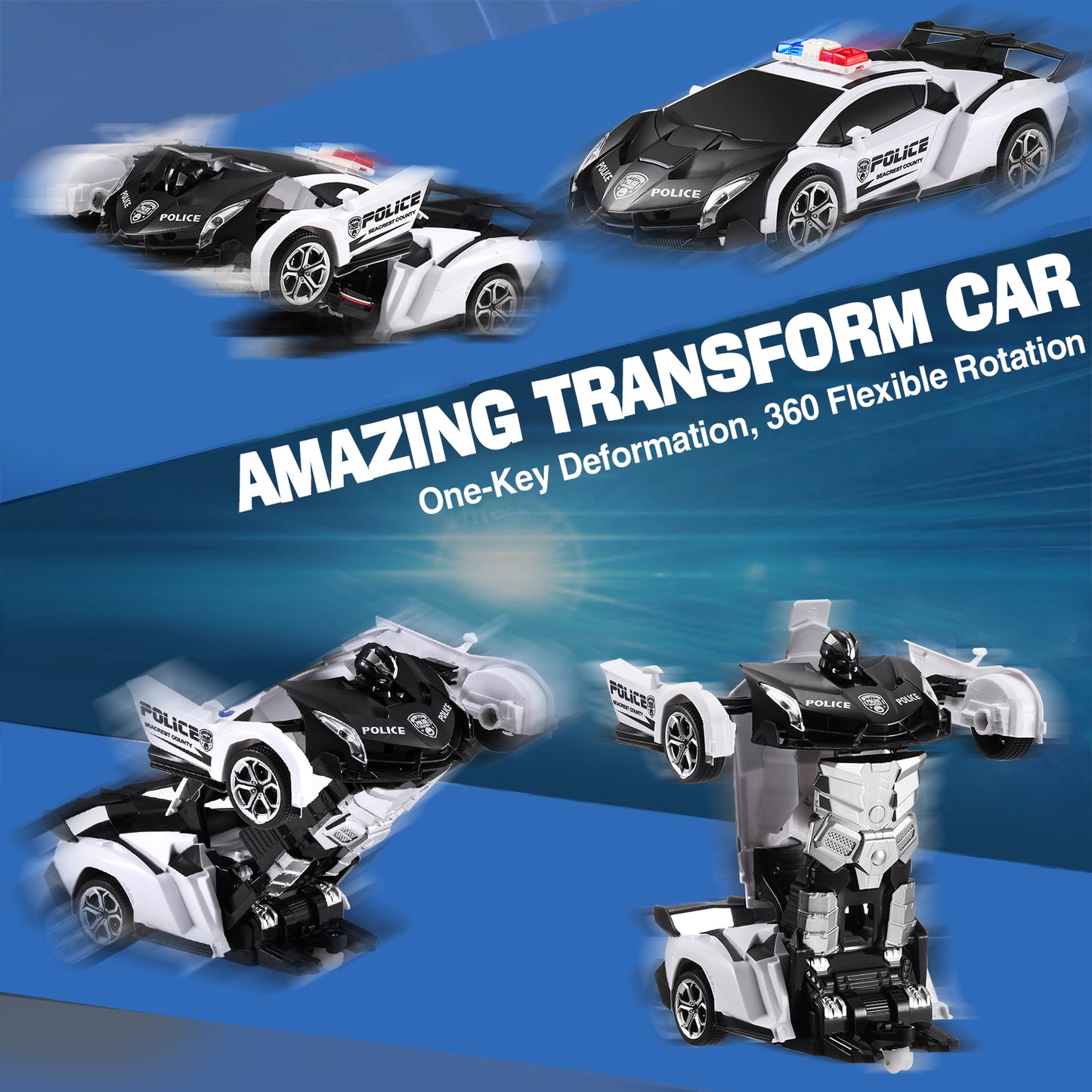 Anpro RC Car Toy for Kids, 1:18 Scale Transform Remote Control Car Robot for Age 5+ Boy Girl, White