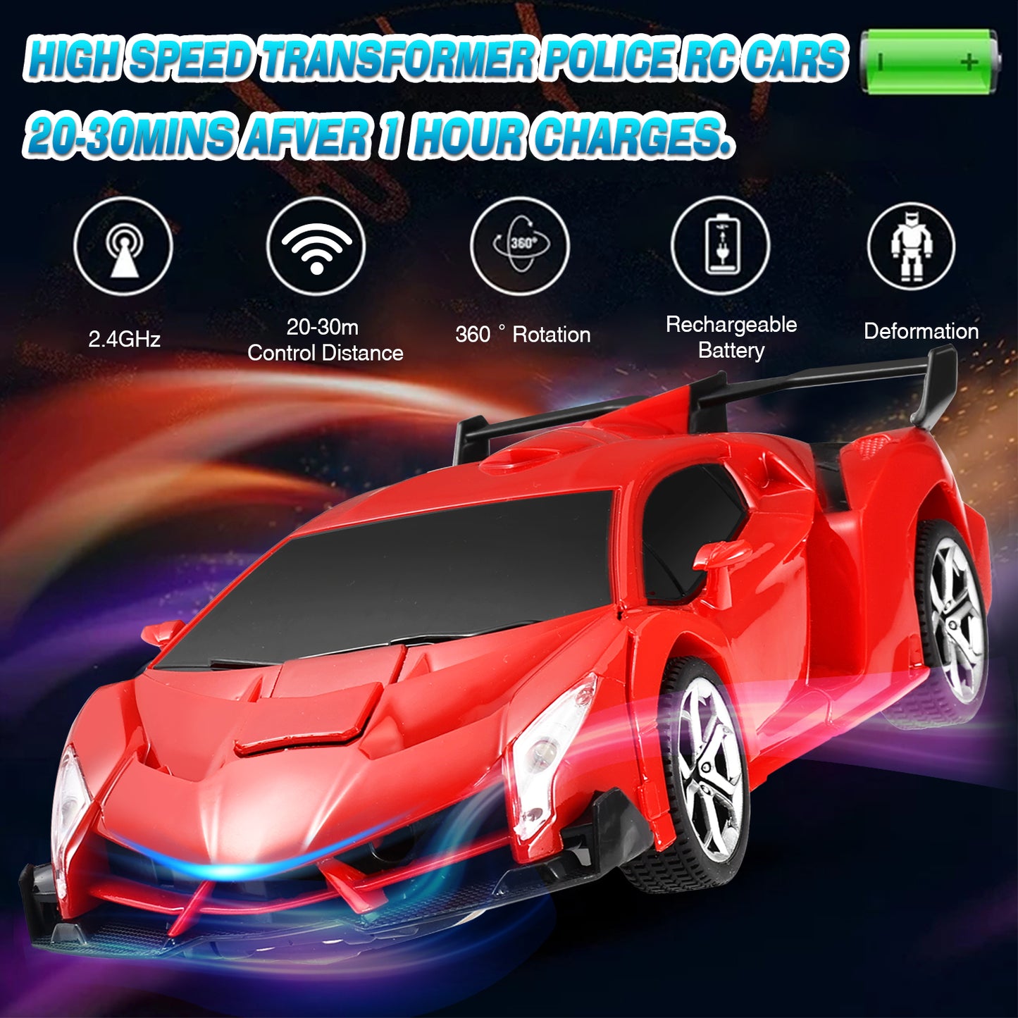 Anpro Transform RC Car Toy for Kids, 2.4Ghz 1:18 Scale Remote Control Car, Transforming Robot with One-Button Deformation 360° Rotation, Best Gift for Boys Girls, Red