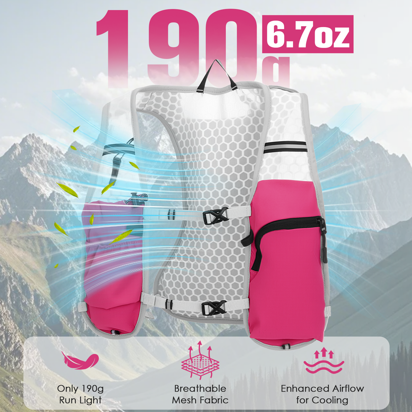 Zacro Reflective Running Vest for Men Women,  Adjustable Lightweight Running Backpack Hydration Vest with 2L Soft Flask, Running Gear for Walking, Hiking, Cycling - Pink